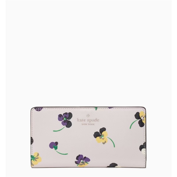 ♠️kate spade Dana Large Slim Bifold Wallet Floral Pansy - Picture 2 of 16